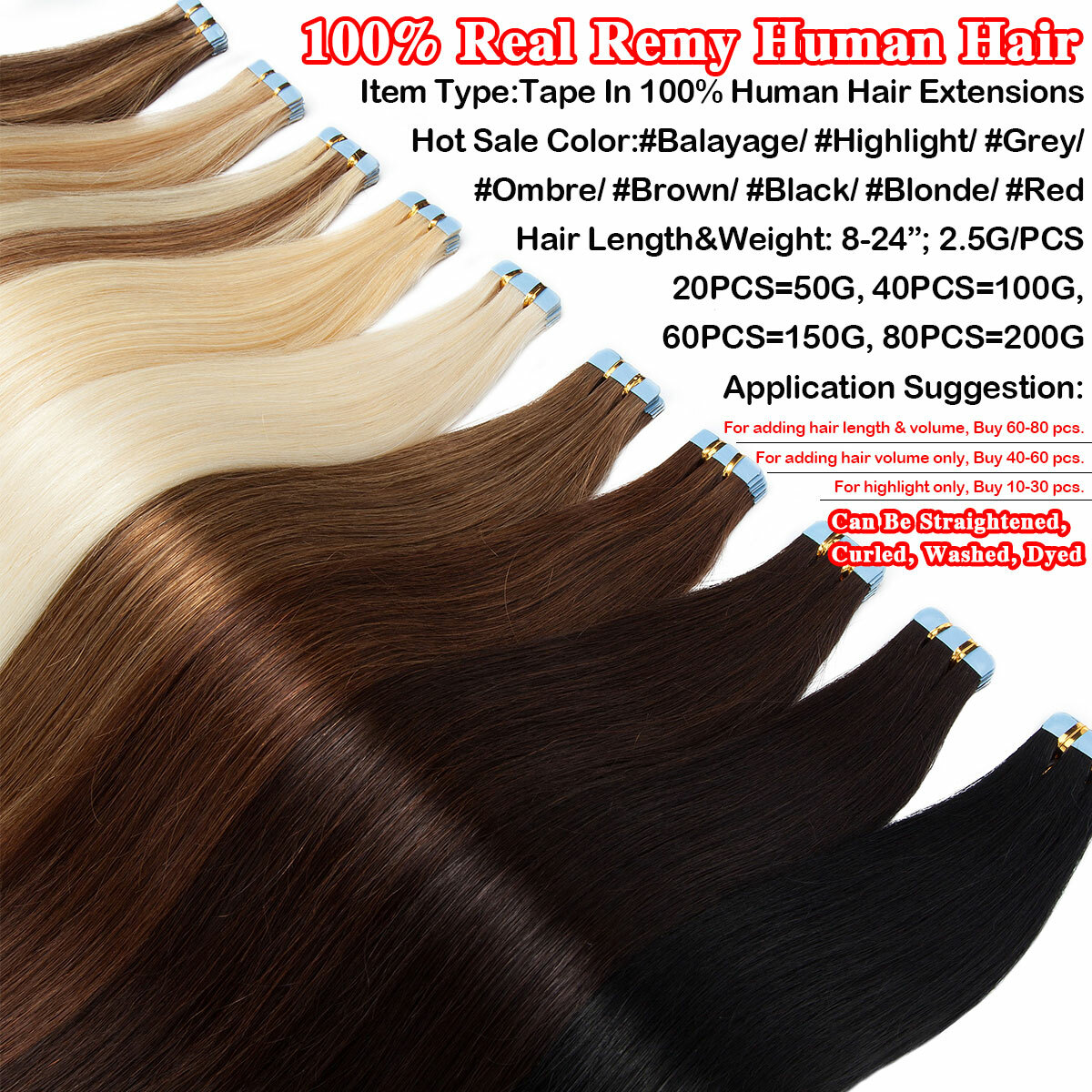 CLEARANCE Tape In Remy Human Hair Extensions Skin Weft Full Head Ombre Invisible