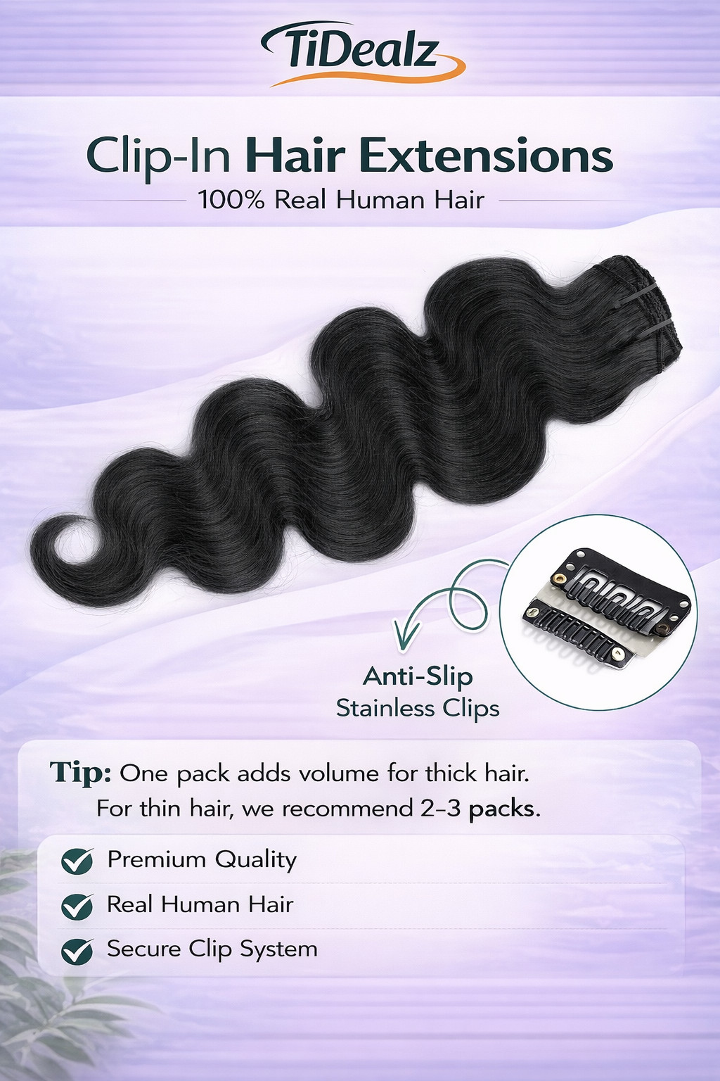 16 Inch Body Wave Clip-In Human Hair Extensions – 1B Natural Black Brazilian Rem