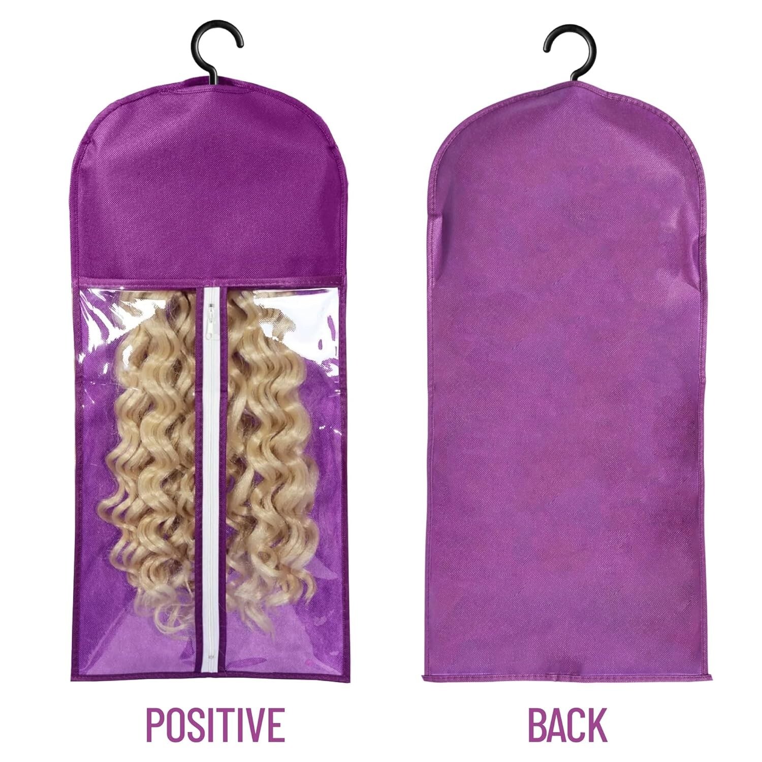 3PCS Purple Wig Hook Hanger Hair Holder Storage Dust-proof Bags Non-Woven Fabric