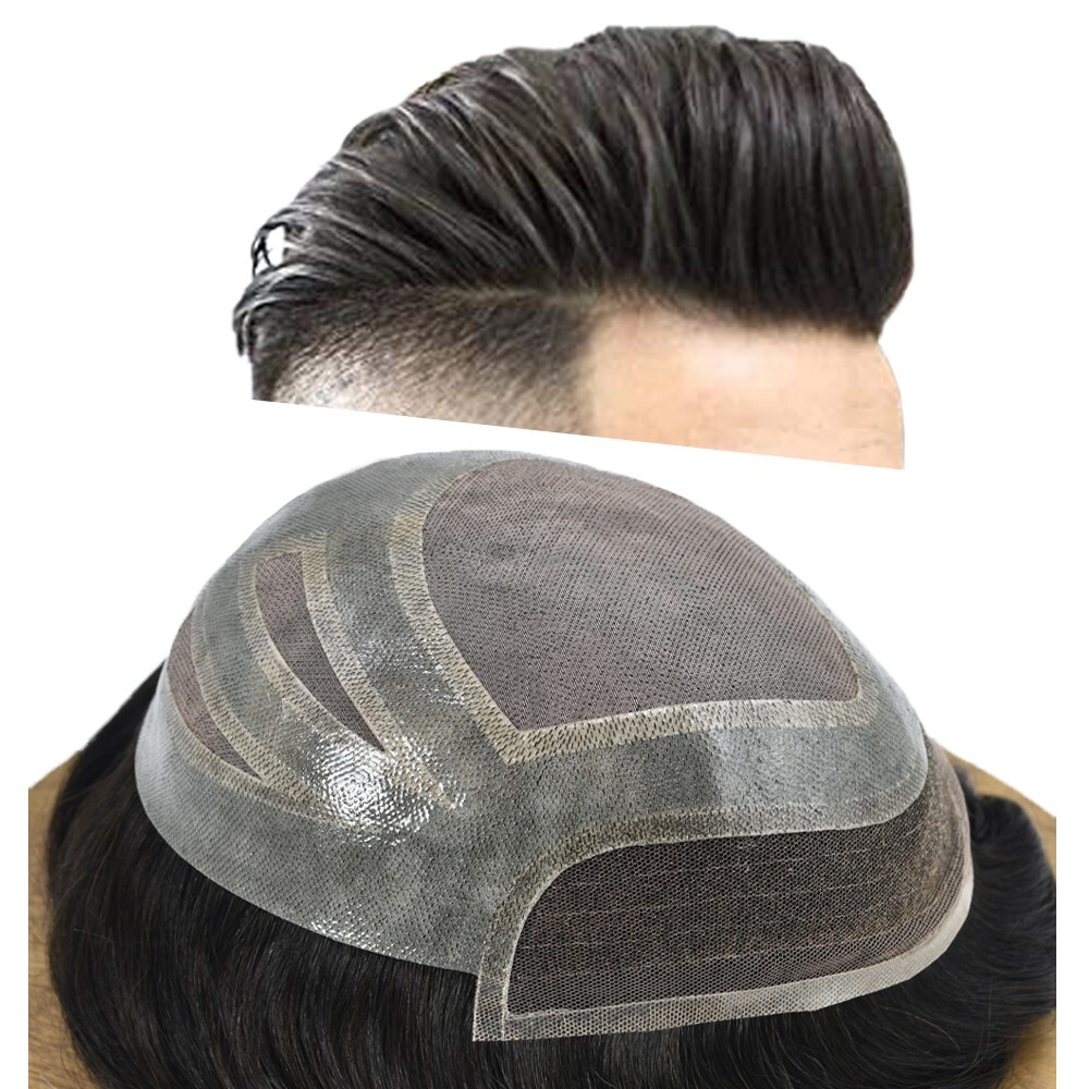 Mens Toupee Hair Replacement System Lace Front Mono Skin Human Hair Pieces US