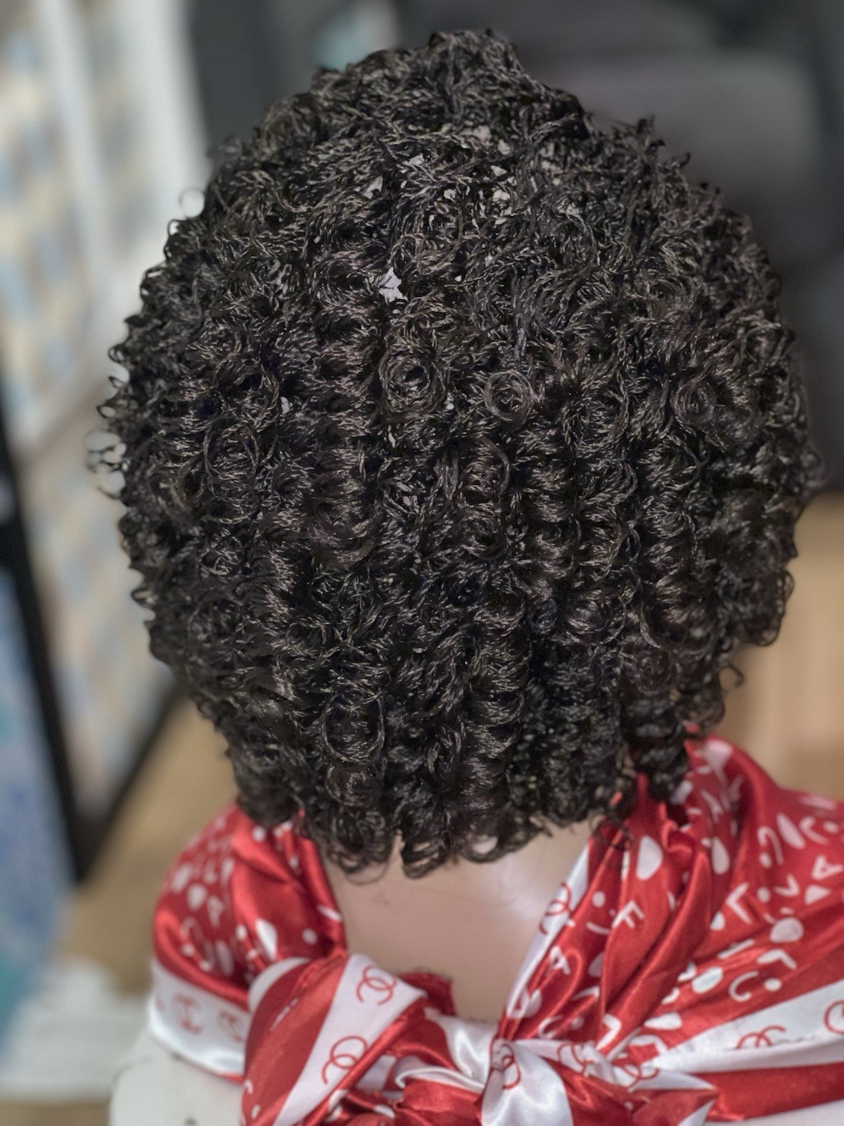 Braided micro twist Curly OFF BLACK WIG.made on a full lace wig.READY TO SHIP.