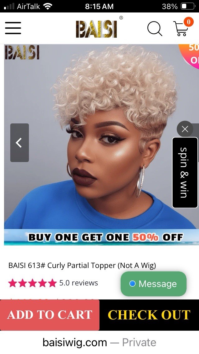 BAISI 613# Blonde Curly Human Hair Topper Extension 13in Custom Color