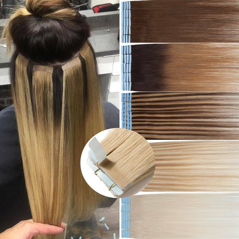 150g Straight Thick 60pcs Tape In Human Hair Extensions Skin Wefts #Bleach White