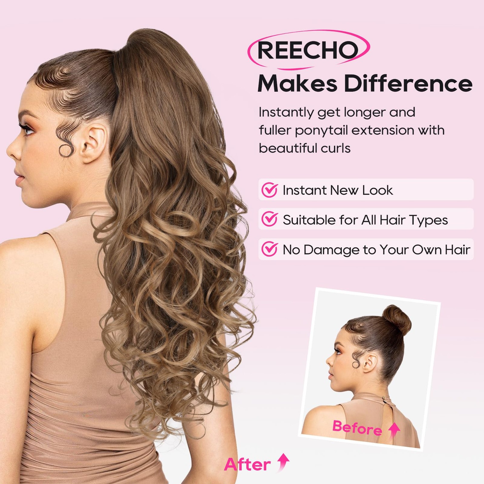 Ponytail Extension, 24″ Claw Clip in Long Curly Wavy Ponytail Hair Extension …