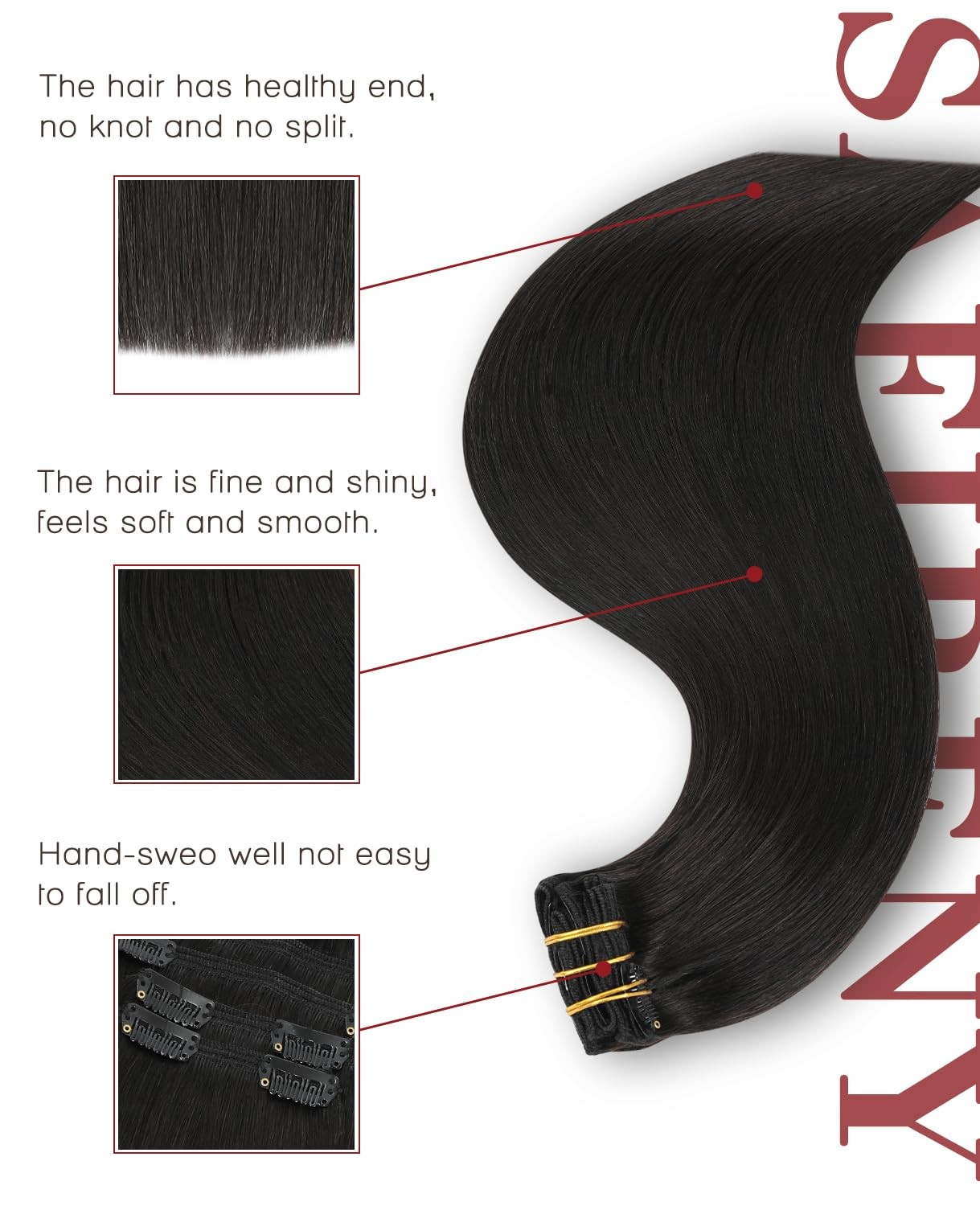 Safireny Clip In Hair Extensions 14 Inch Natural Black Real Human Hair 140G