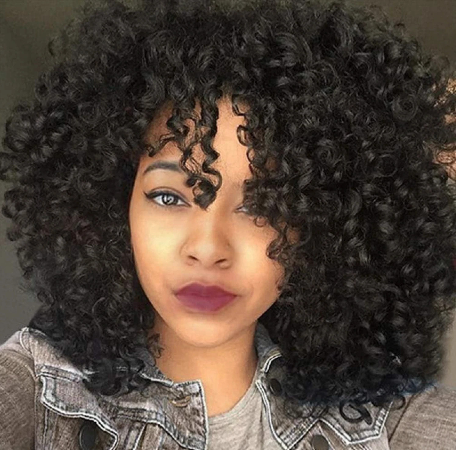 Afro Curly Wig for Black Women 15 in Natural Black Heat Resistant Synthetic