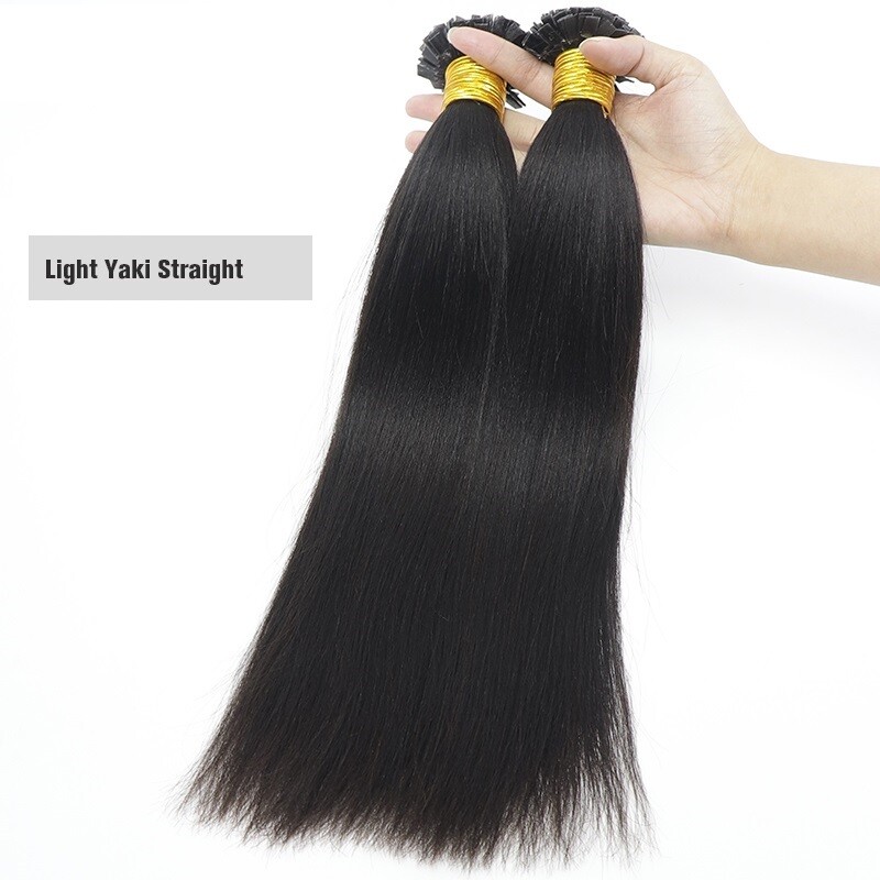 Yaki Straight Flat Tip Human Hair Extension Keratin Fusion Light Yaki K Tip Hair