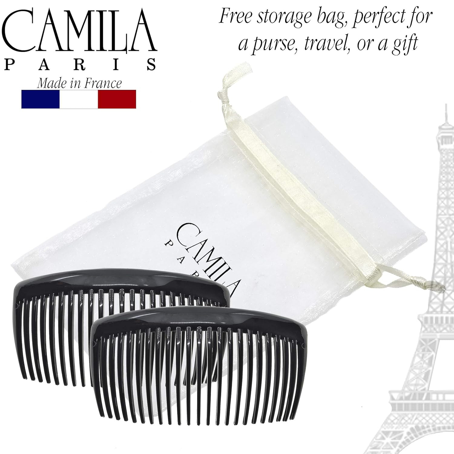 Paris CP2910 French Side Combs Large Curved, Black French Twist Hair