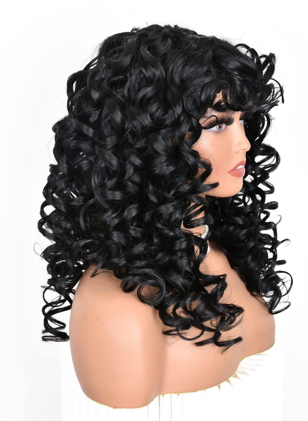 Black Curly Wigs for Black Women Long Curly Afro Wig with Bangs for Women Big…