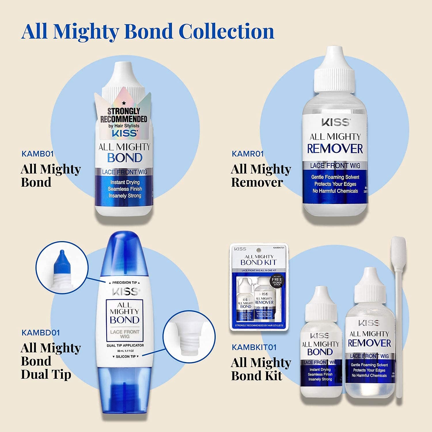 KISS All Mighty Bond Lace Front Wig Glue Dual Tip Applicator 32mL (1.1 fl OZ)