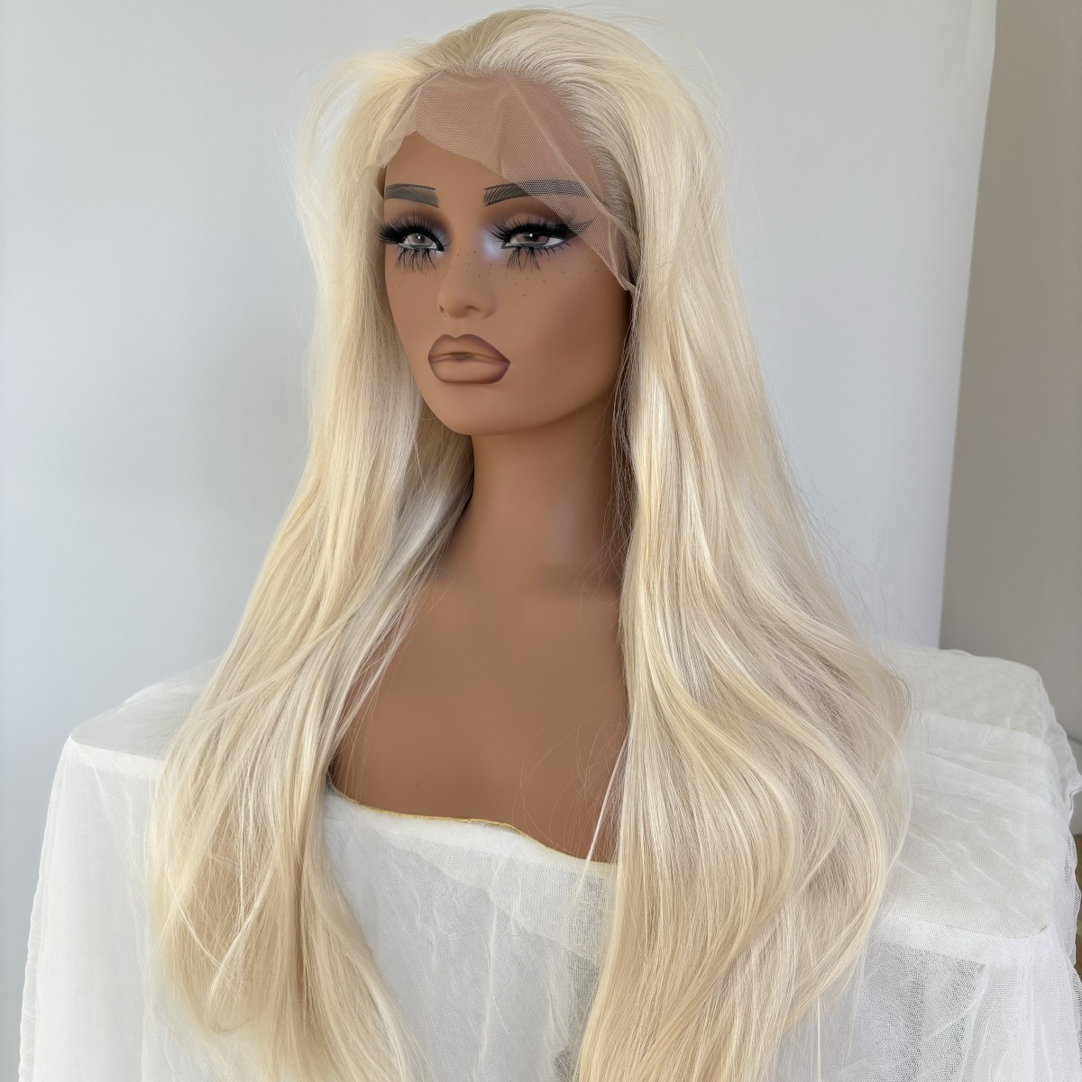 Soft Lace Frontal Wig Natural Long Straight Heat Resistant Hair Platinum blonde