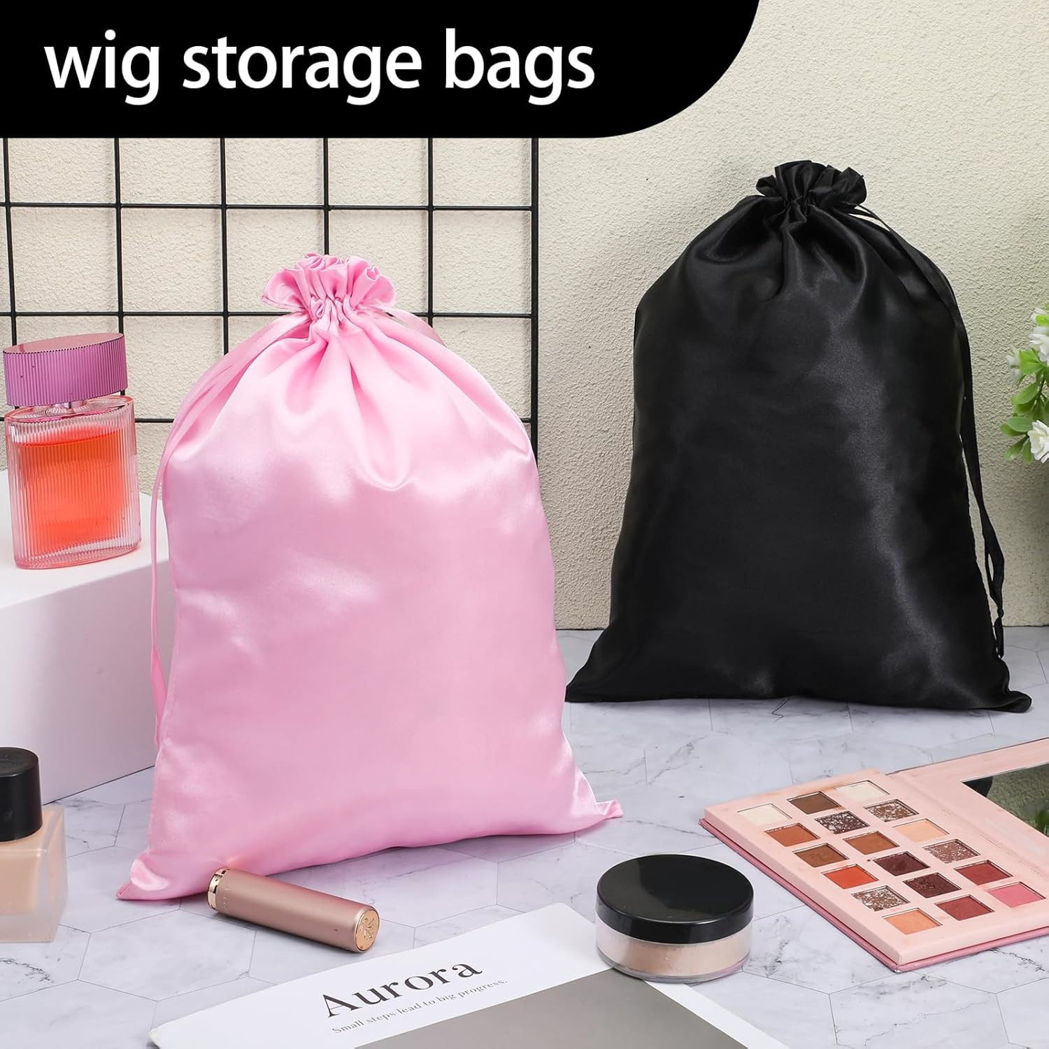 6Pcs Wig Storage Bags with Satin Drawstring Silk Bag for Packaging Wigs