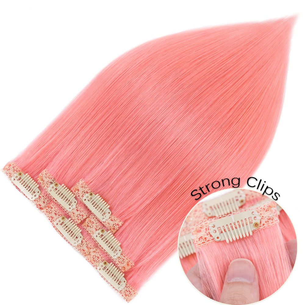 6pcs 6 Clips in Remy Human Hair Extensions Hairpiece Short Straight Highlight US