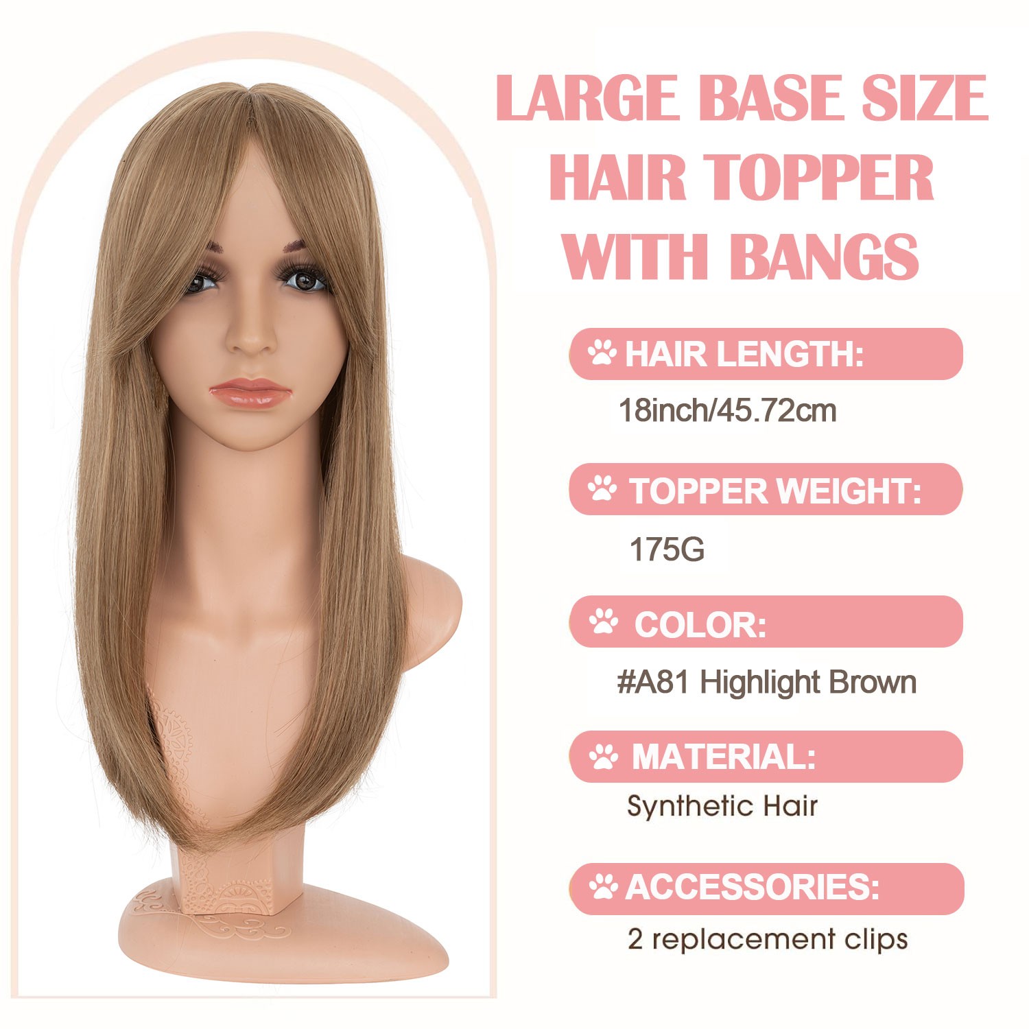 18″ Free Part Women Topper Real As Human Hair Top Toupee Piece Clip in Hairpiece