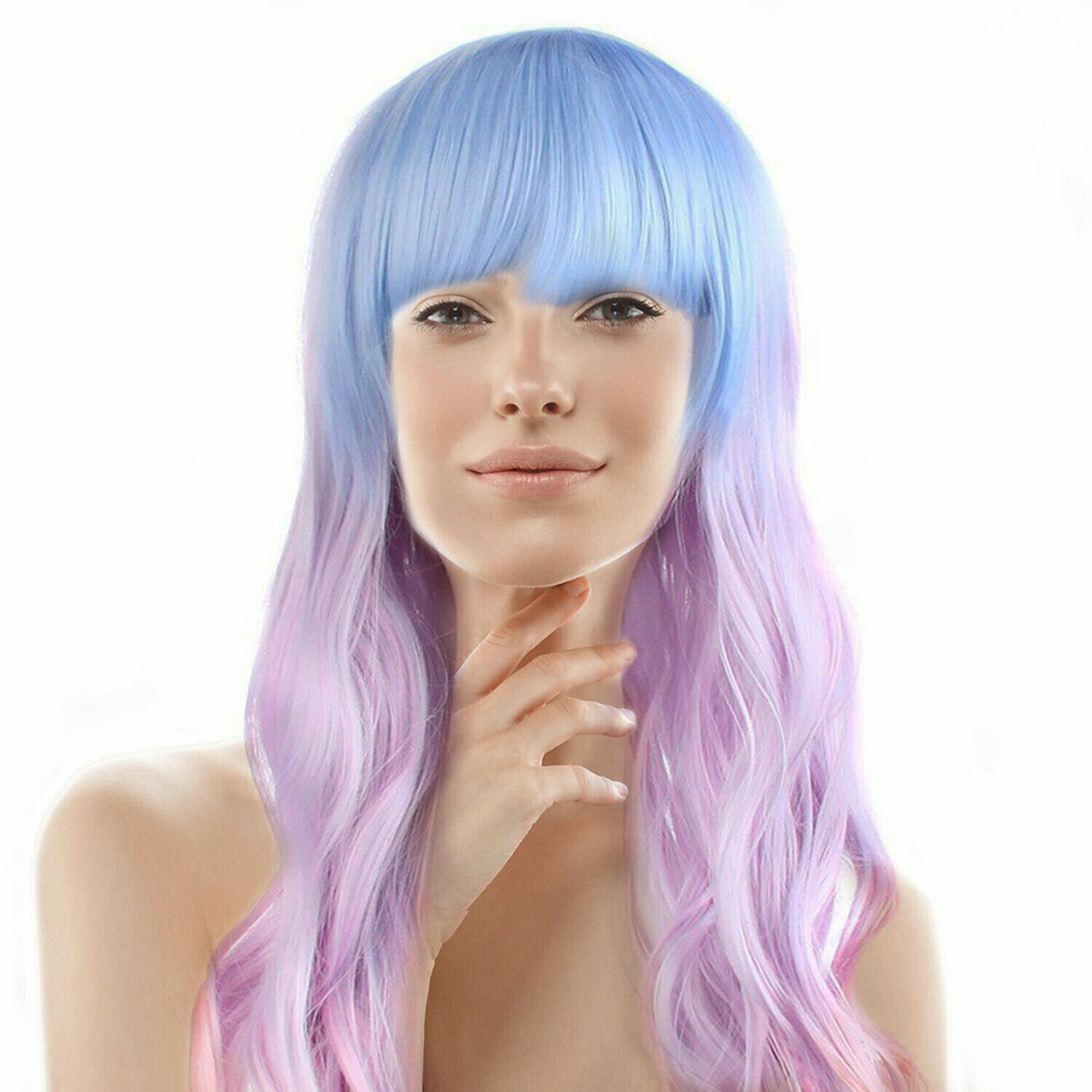 26 Wavy Multi-Color Lolita Mermaid Cosplay Party Wig (Light Blue, Pink, Purple)