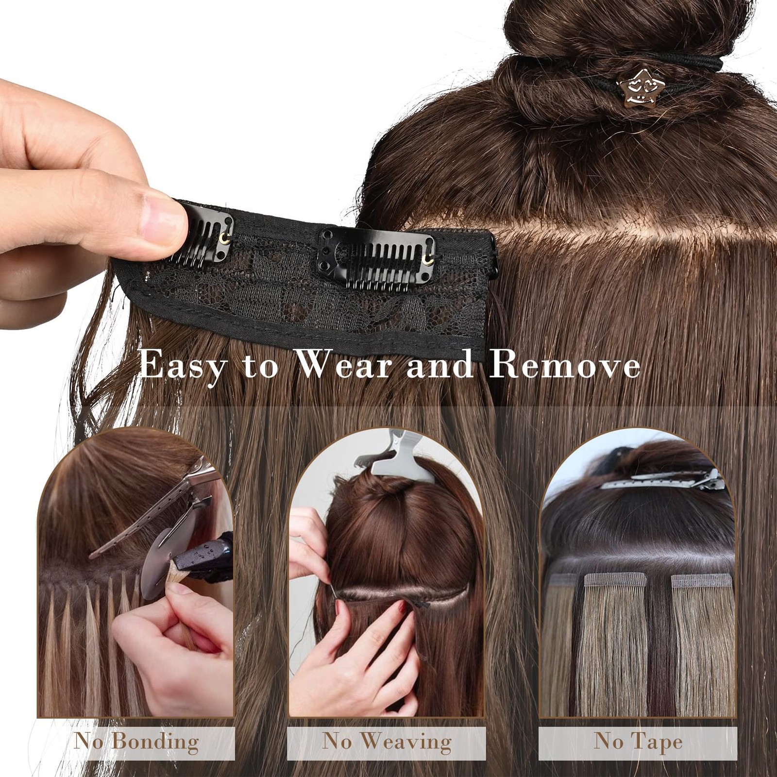 Hair Extensions, 4PCS Clip in Hair Extensions HE001 Natural Soft Synthetic Ha…