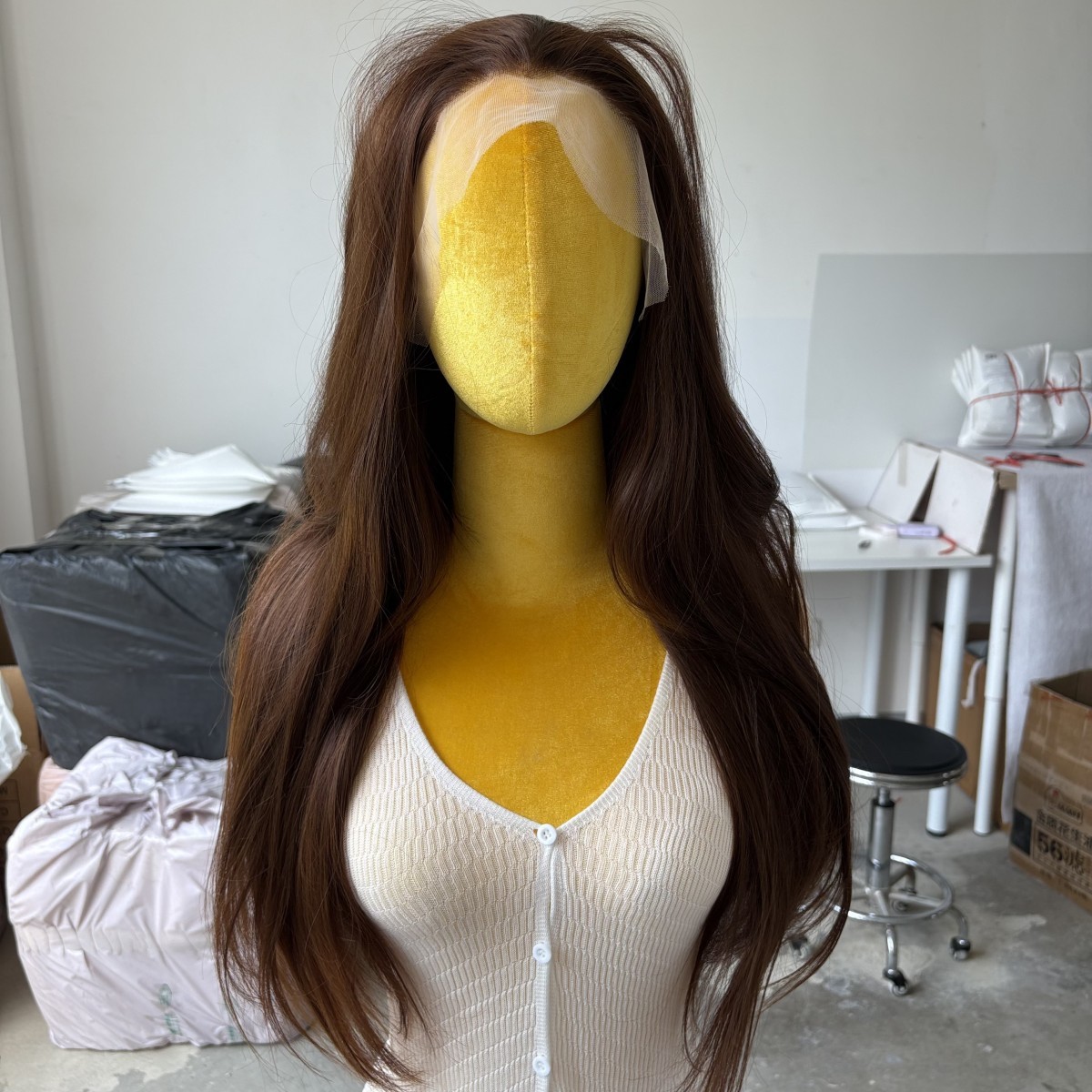 Synthetic Hair Heat Resistant Lace Frontal Wig Dark brown Long Straight