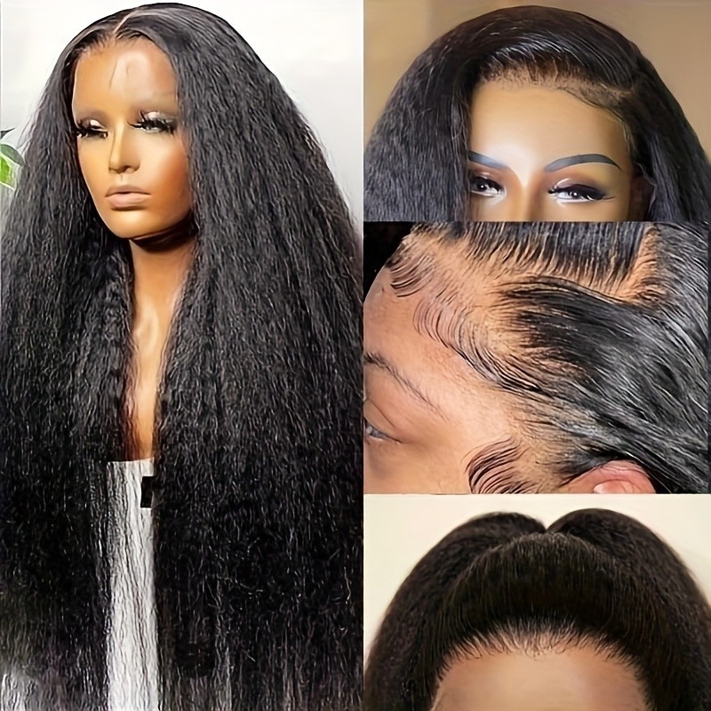 Kinky Straight Lace Front Wig Pre Plucked Natural Hairline 13×4 Black Hair Soft