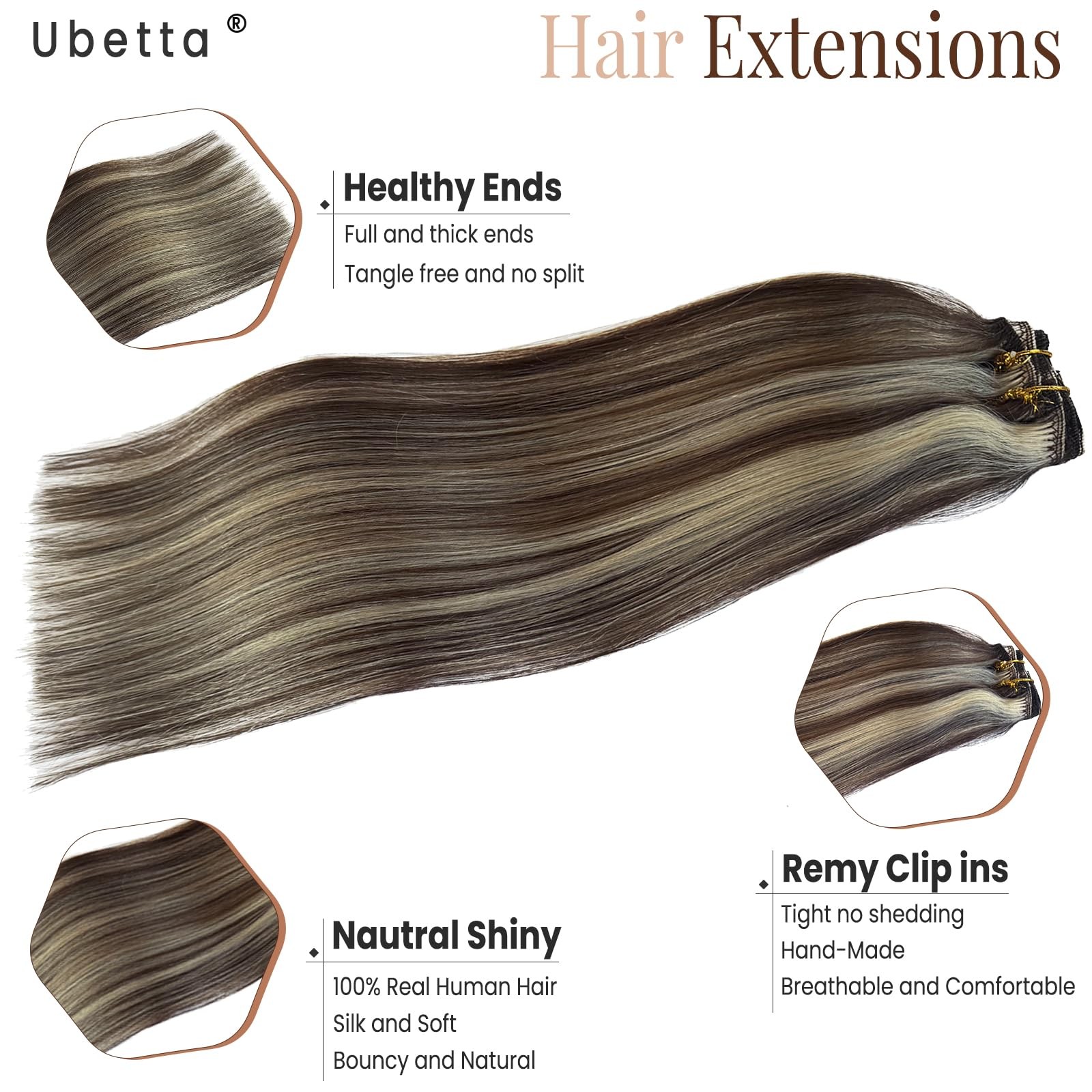 Real Human Hair Clip in Extensions 7pcs 70G 20 Inch #4/613 – Natural Volume