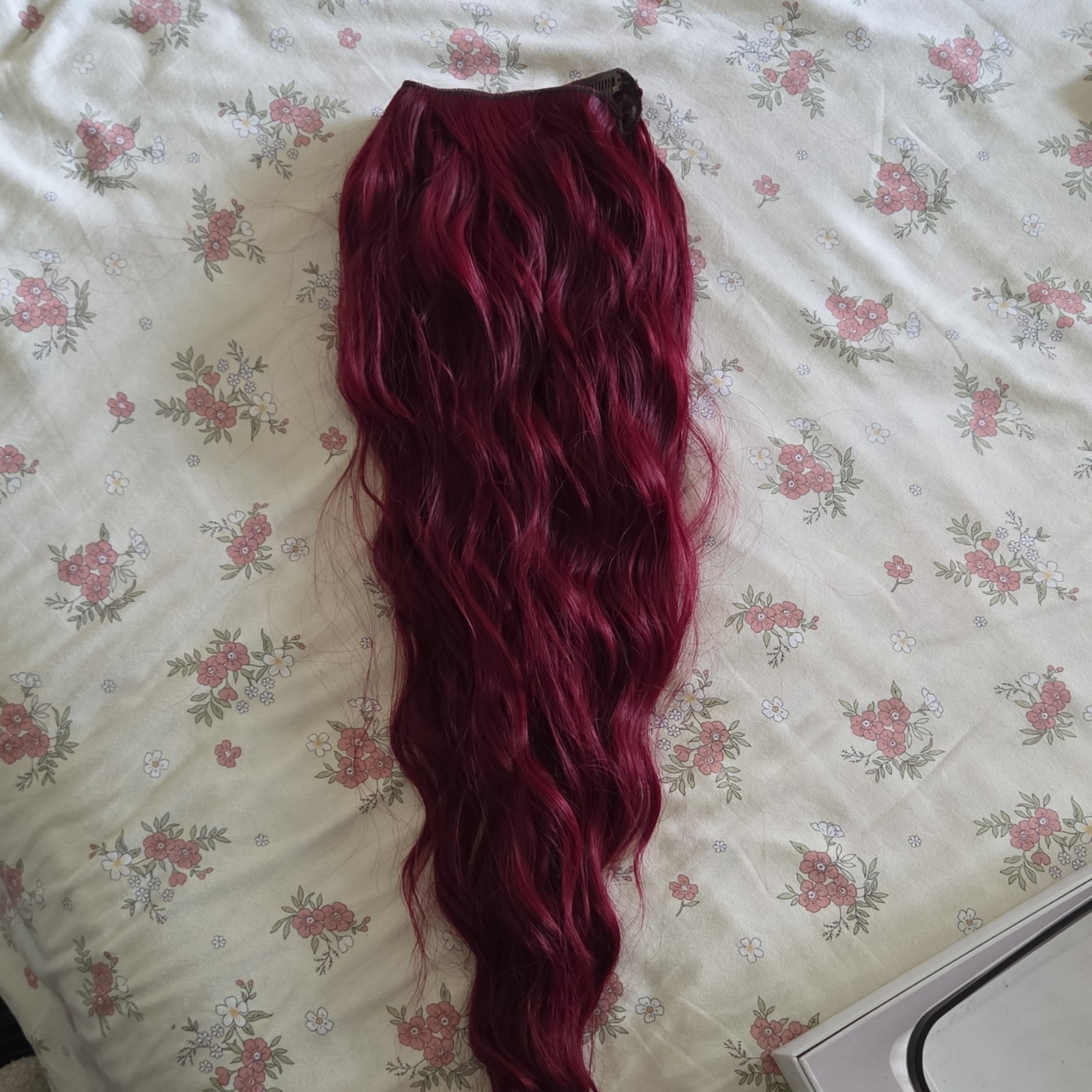 Clip-In Wavy Burgundy Synthetic Hair Extension 24 in
