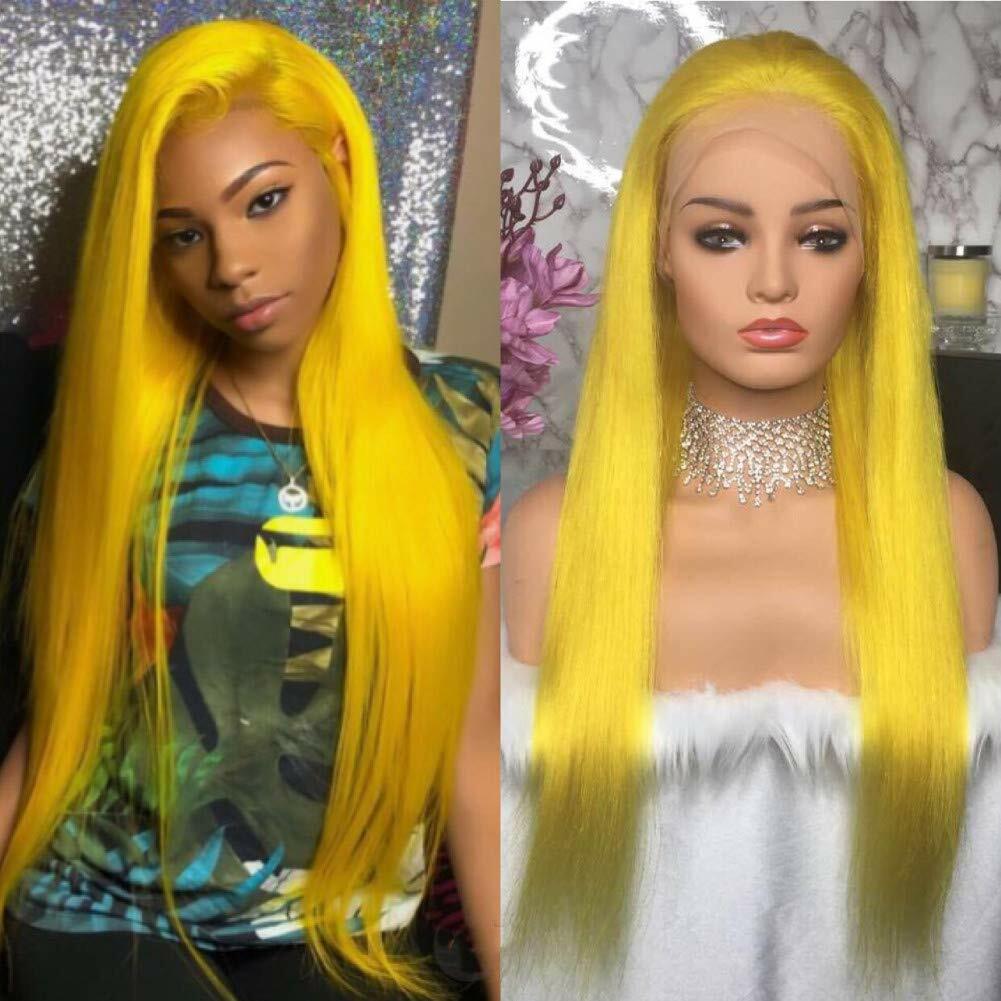 Lace Front Yellow Wig 24In Long Straight Yellow Wig for Women Cosplay Party Wear