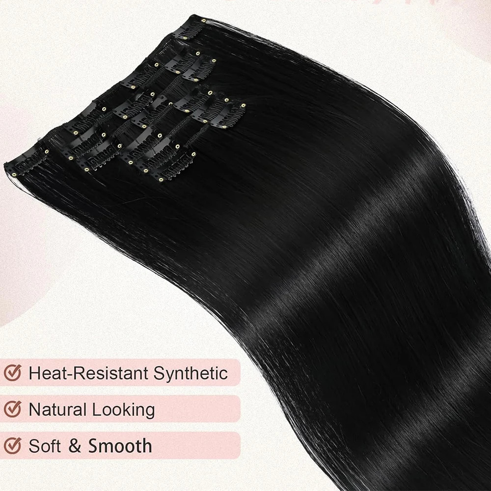6Pieces/Set Clips in Hair Extensions 24 Inch Synthetic Long Straight Extensions
