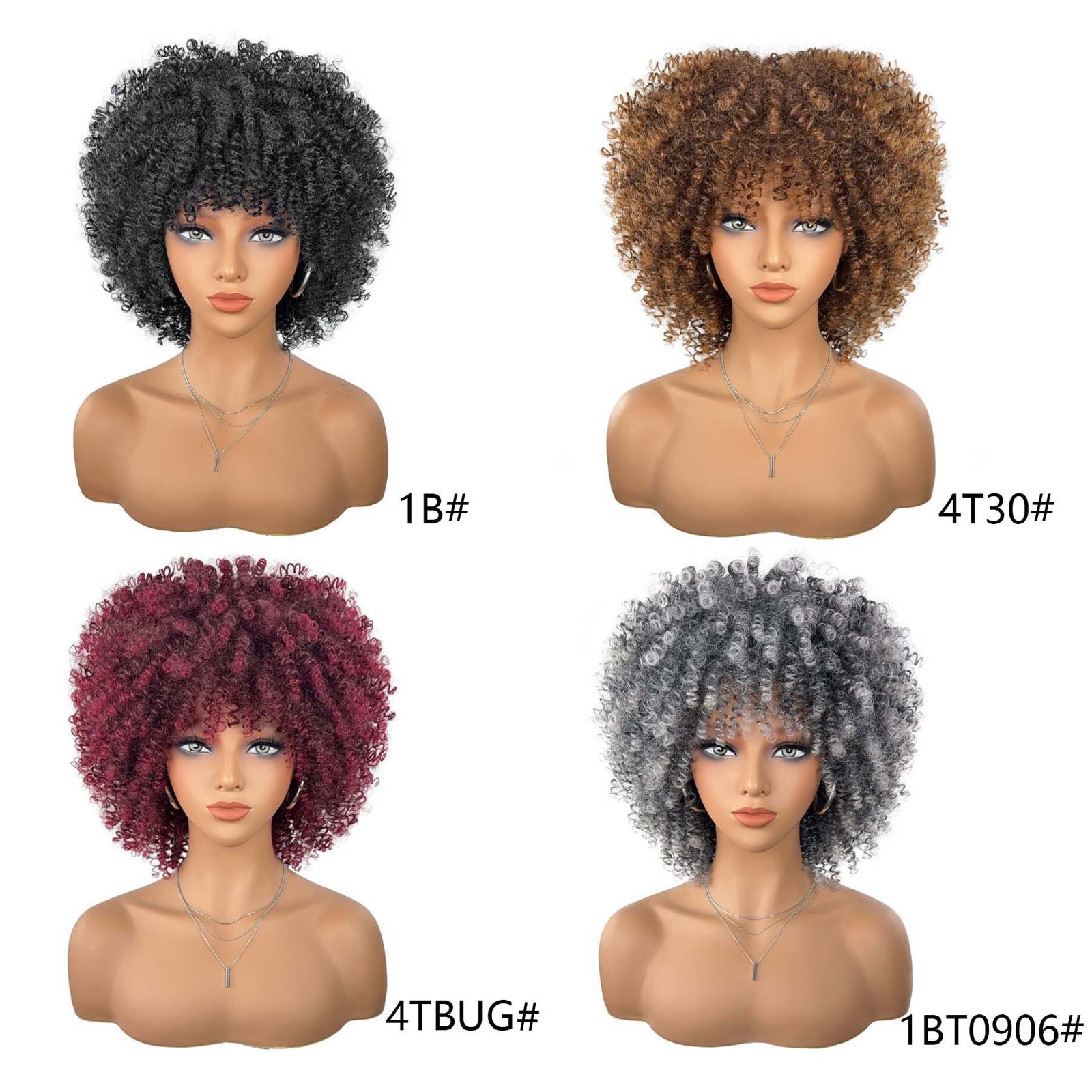 Multi-color Fluffy Natural Afro Kinky Curly High Temperature Synthetic Wig for