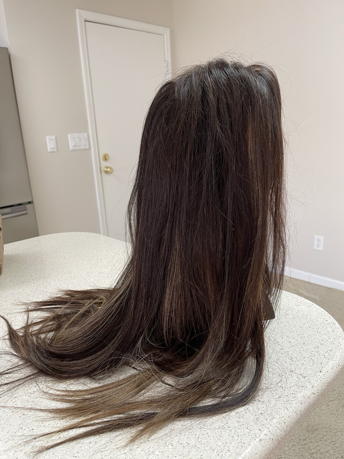 Custom Made Lace Top Brown w/Highlights Human Hair Wig 29” Med Cap