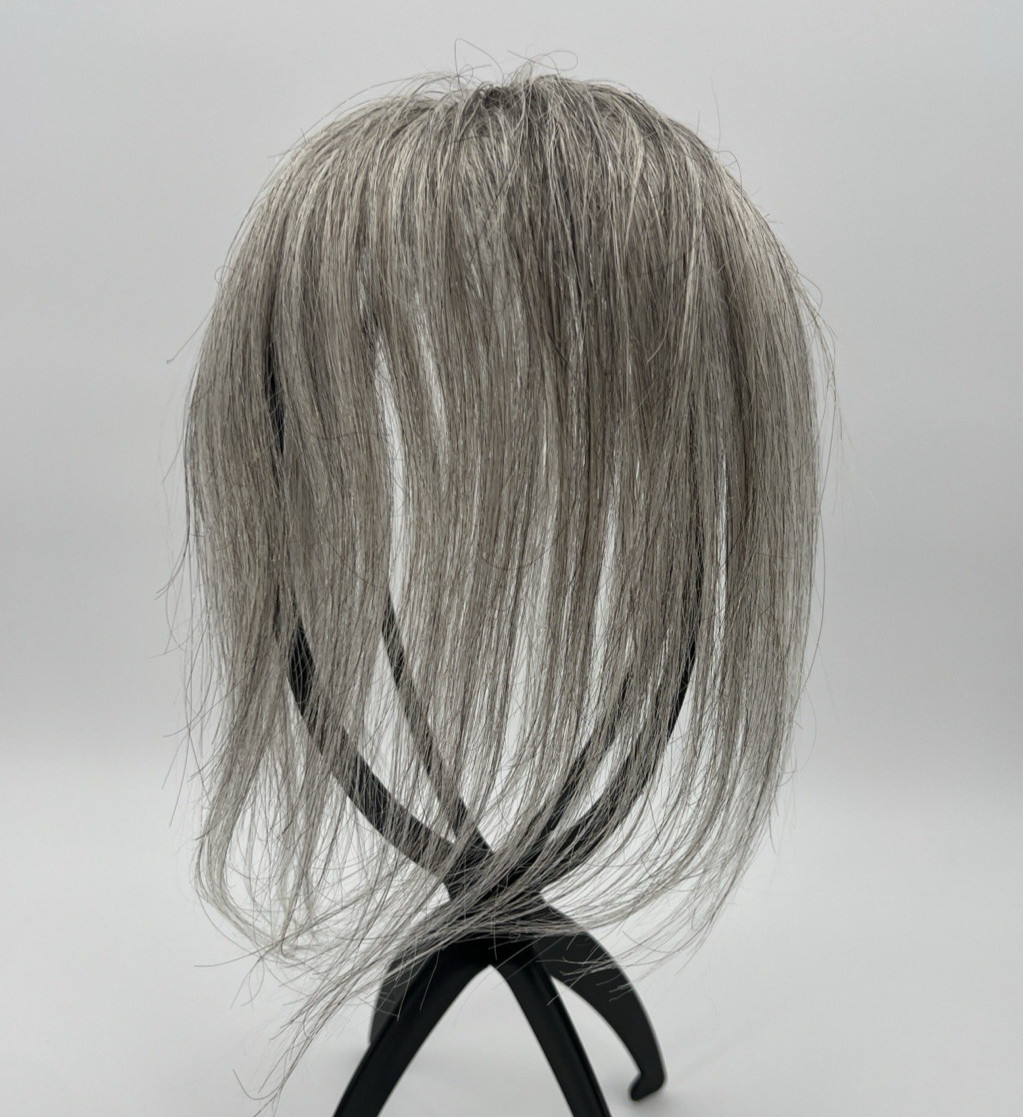 Gray Mixed Black 100% Real Human Hair 10in Clip In Wispy Bangs Hair Topper