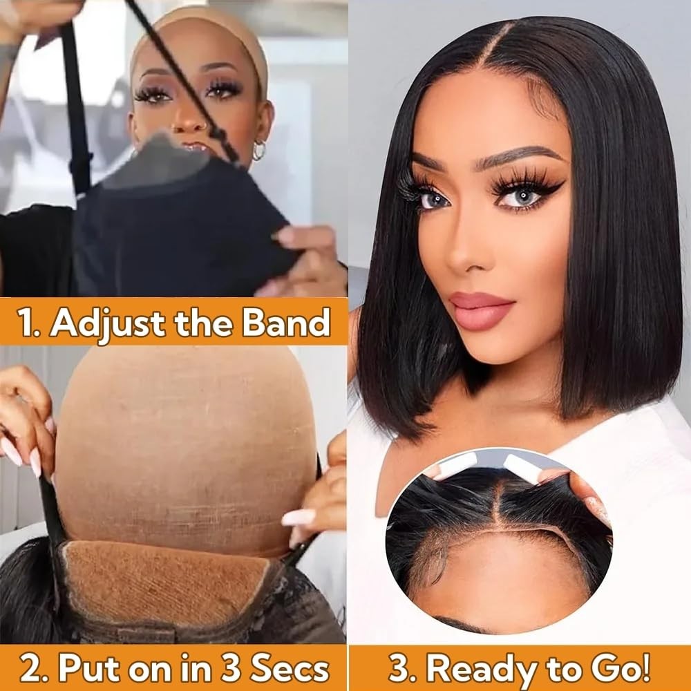 Wear and Go Glueless Bob Wigs Human Hair 4×4 Hd Lace Closure WigStraight Bob Wig