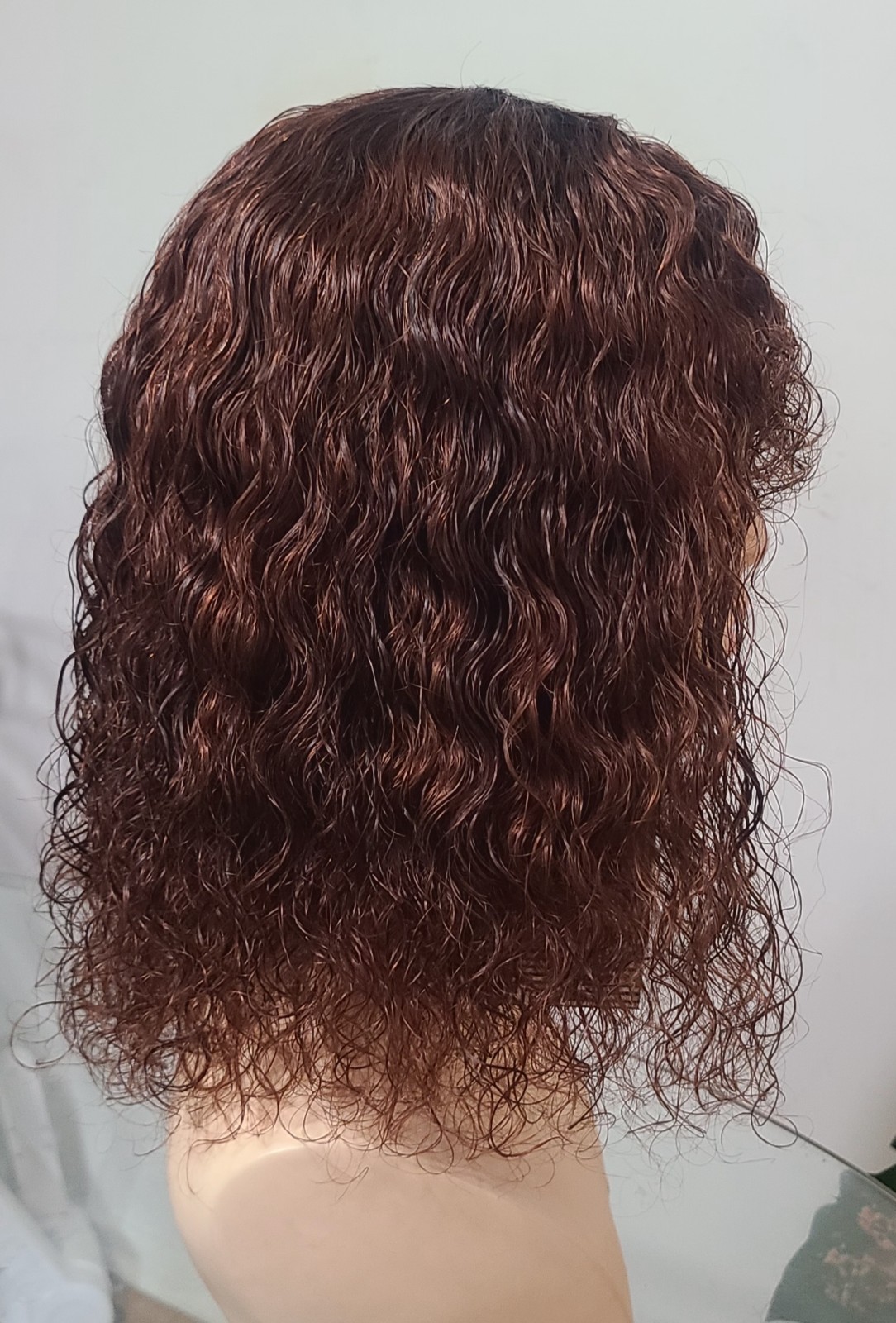 14″Brown Jerry Curl Wig,made From 100%human hair with bangs, Color TT 1B/33(N)