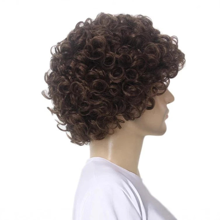 Short Curly Brown Afro Wig for Male Guy California Mens Cosplay Costume Daily