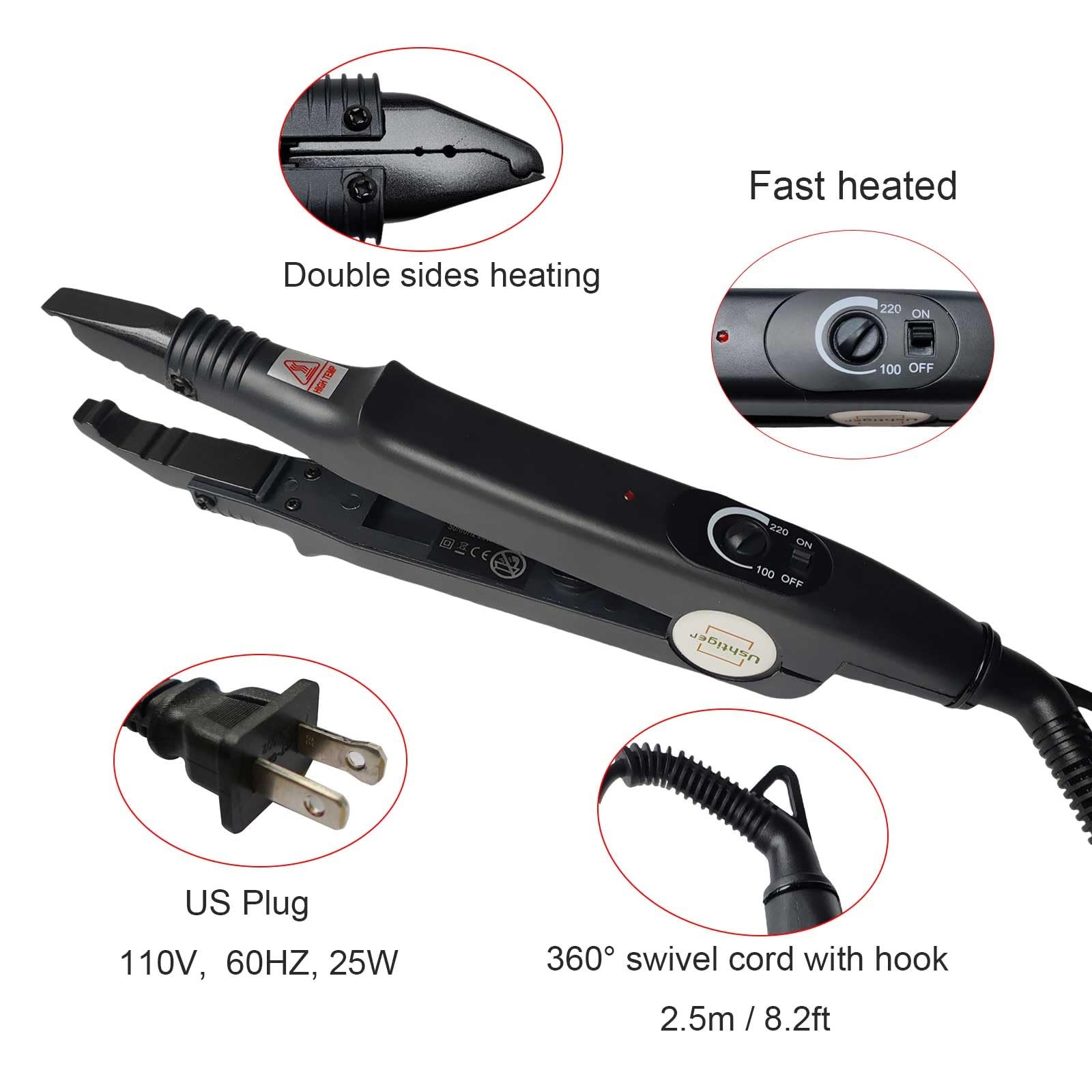 Ushtiger Professional Hair Extension Iron Heat-Up Fusion Connector Bonding Tool