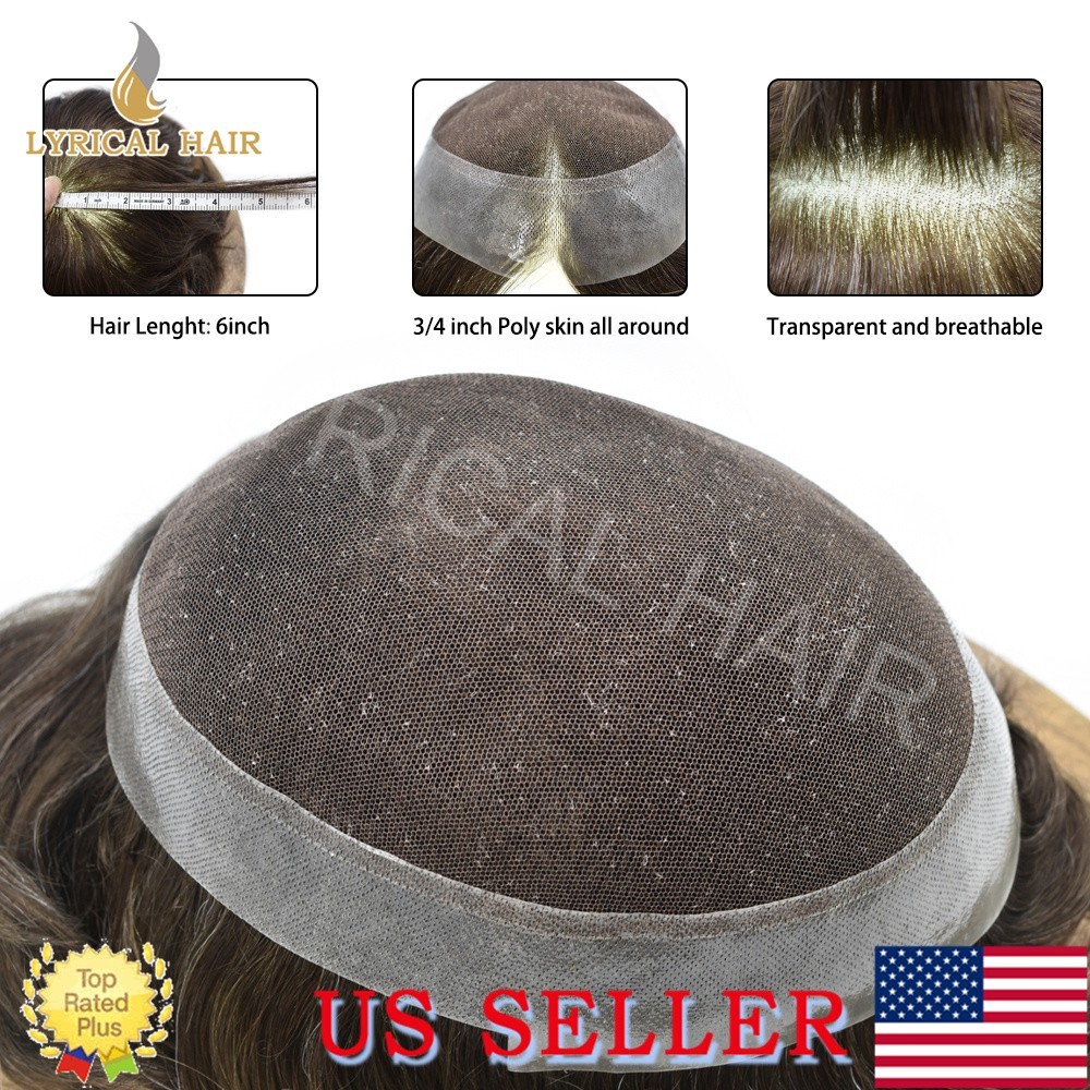 US Men’s Toupee French Lace PU Human Hair Invisible Hairpiece Replacement System