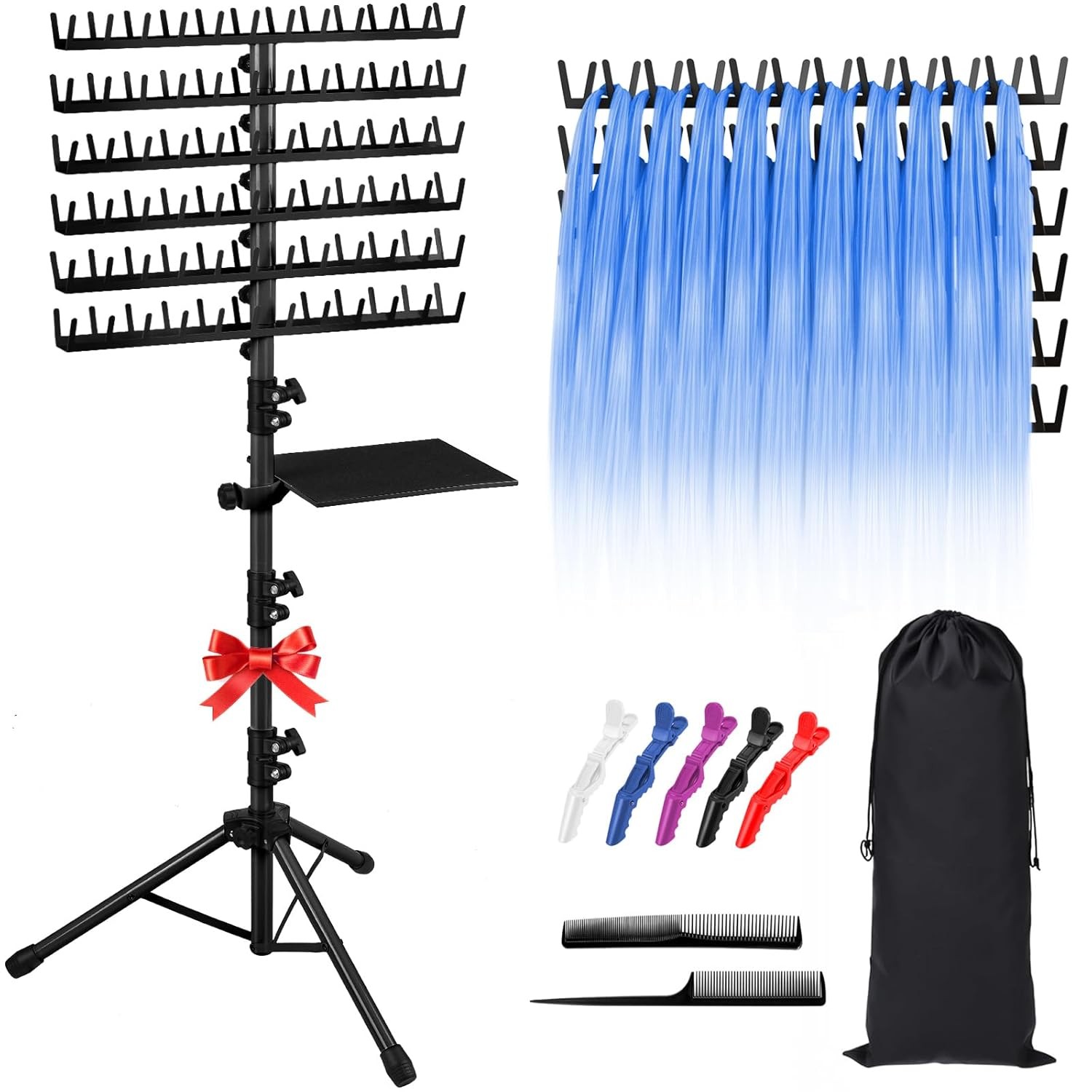 Braiding Hair Rack Height Adjustable 144 Pegs Extension Holder Portable Folding