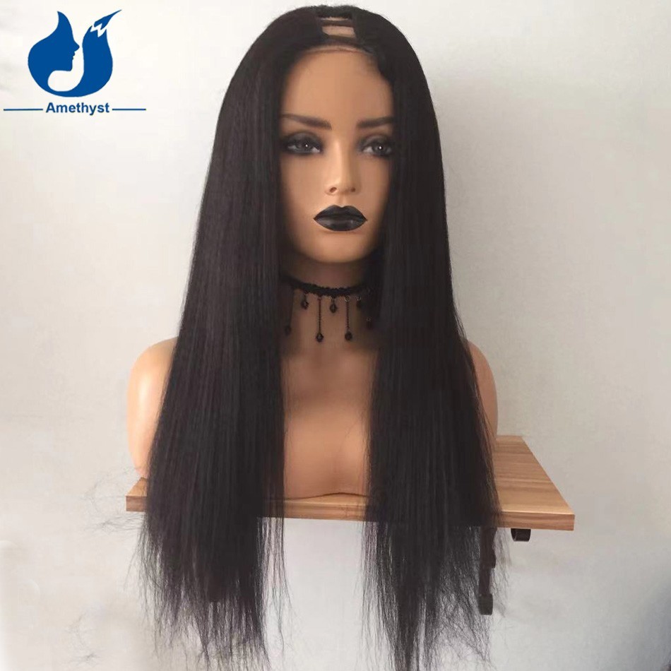 Light Yaki Straight Human Hair U Part Wig For Black Women Middle Part U Shape