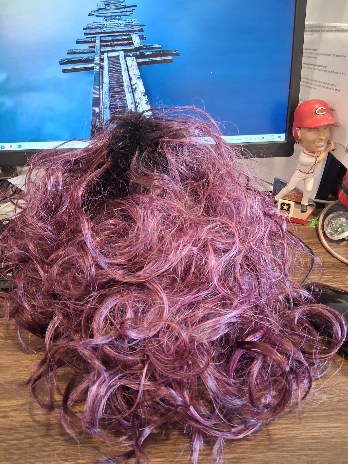 FOXY LADY PURPLE, CURLY SYNTHETIC HAIR, 8″ SHORT HAIR, FUSION HEAT