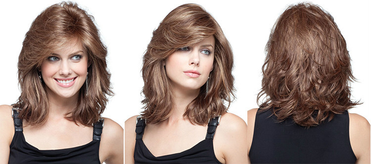 Classic Cap women Synthetic wavy Medium Havana Brown/Blo wig HengFeng LHL02