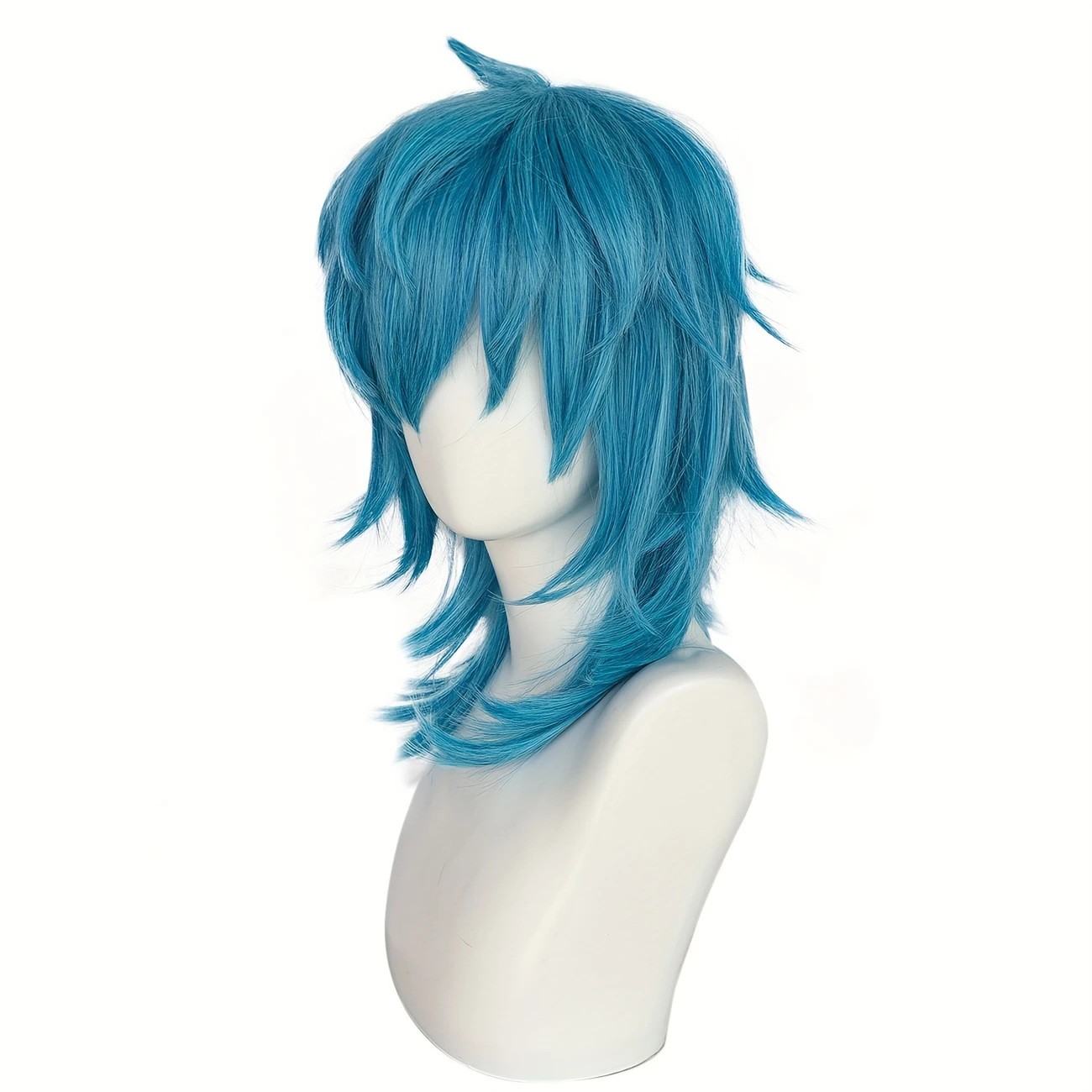 Light blue anime character cosplay wig with layered, broken and upturned hair…