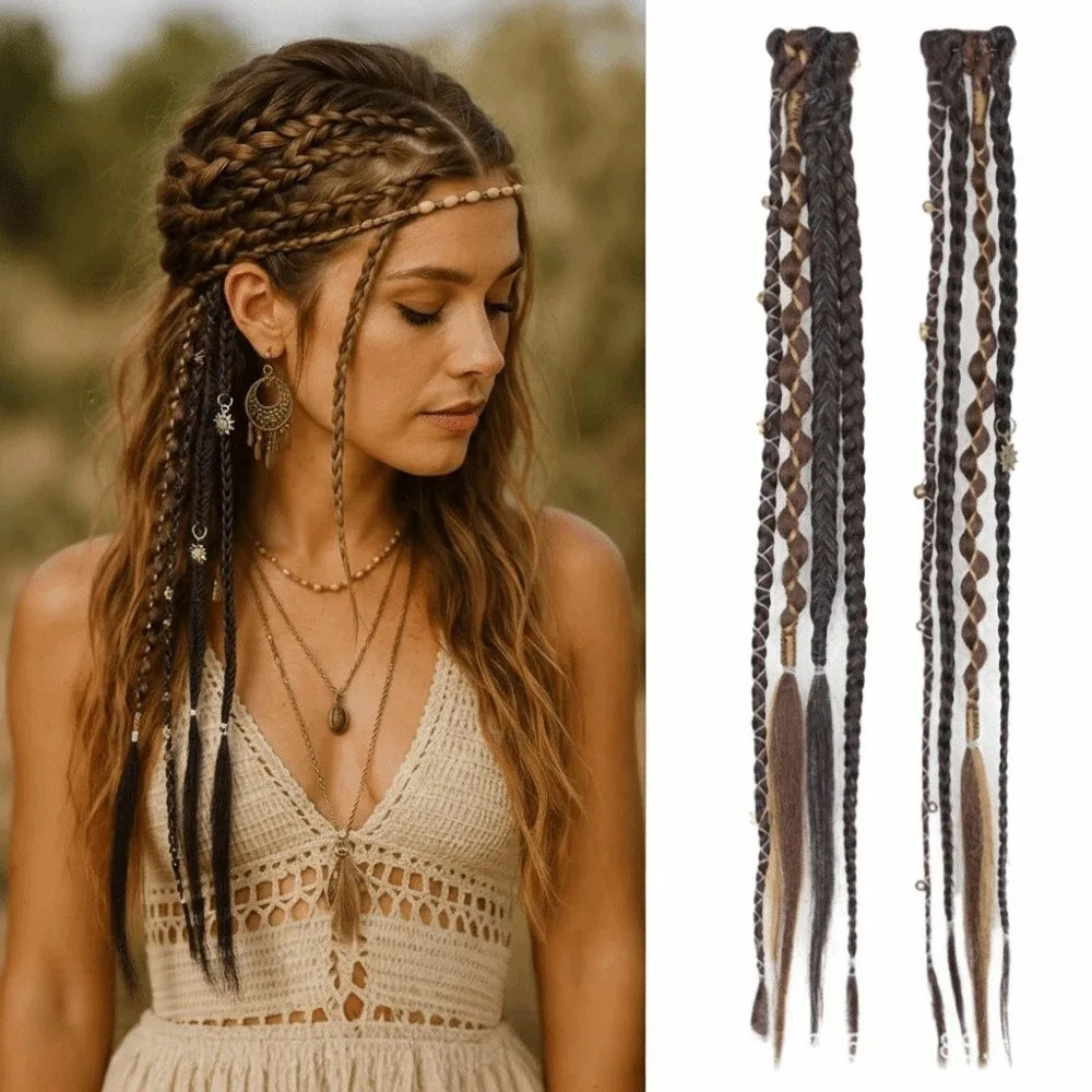 Handmade Bohemia Clip in Hair Extensions Synthetic Weaving Long Braid Fairy Hair