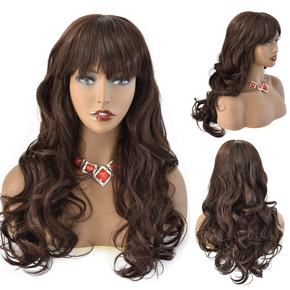 Long Wavy Women Wig Synthetic Black Brown Hair Fashion Cosplay Party Wigs 26″ US