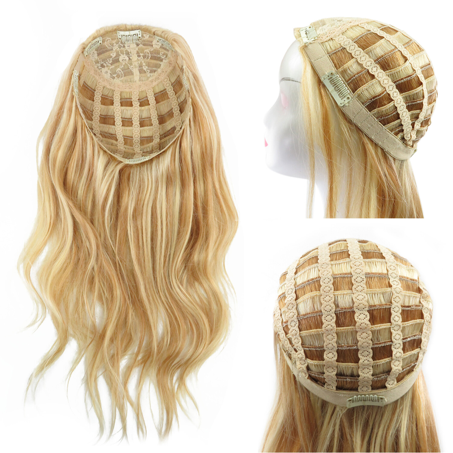 Long Body Wavy Glueless 100% Human Hair 3/4 Half Wig Machine Weft Cap 140g-200g