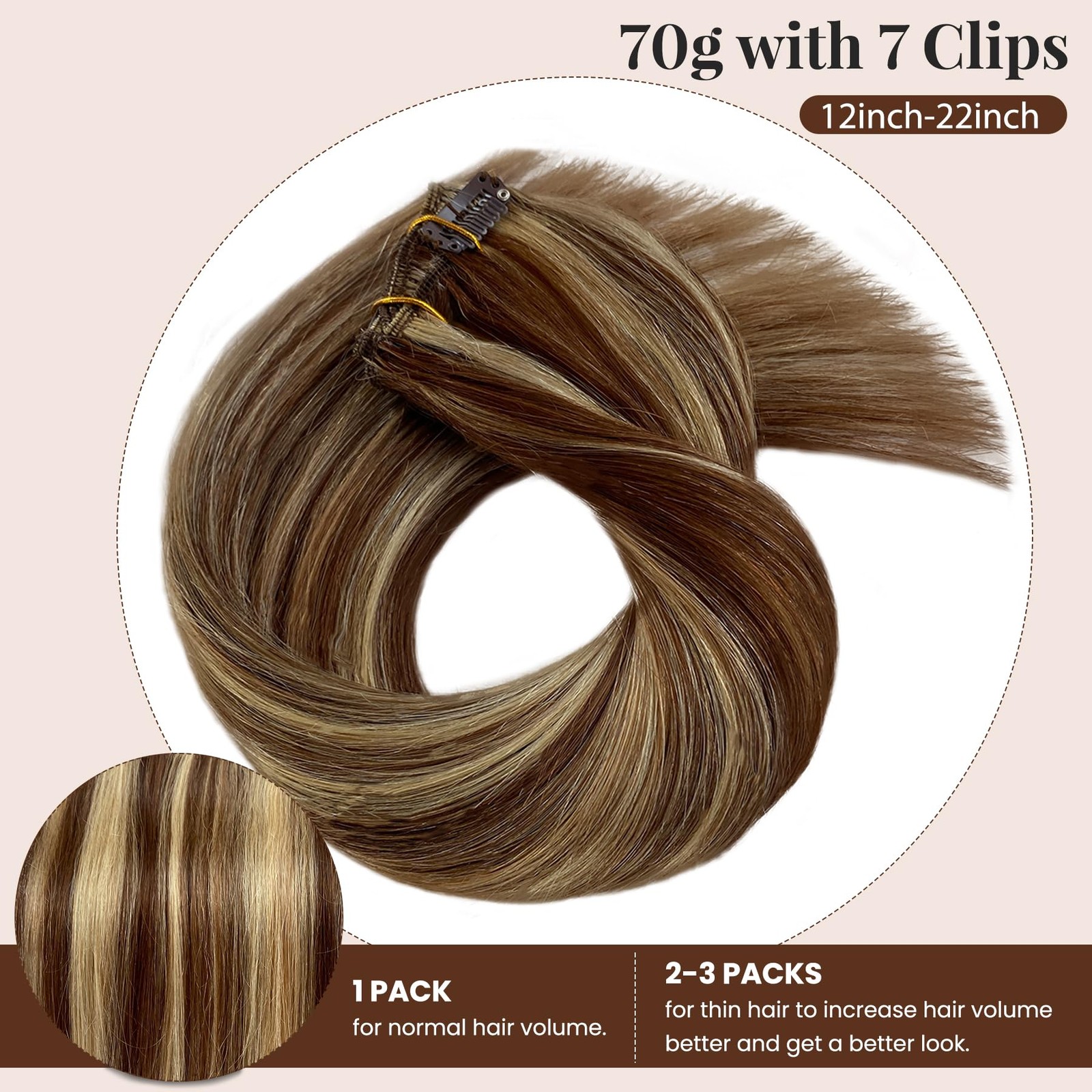 Blonlier Balayage Clip In Hair Extensions 70G Chocolate Brown Mixed Caramel