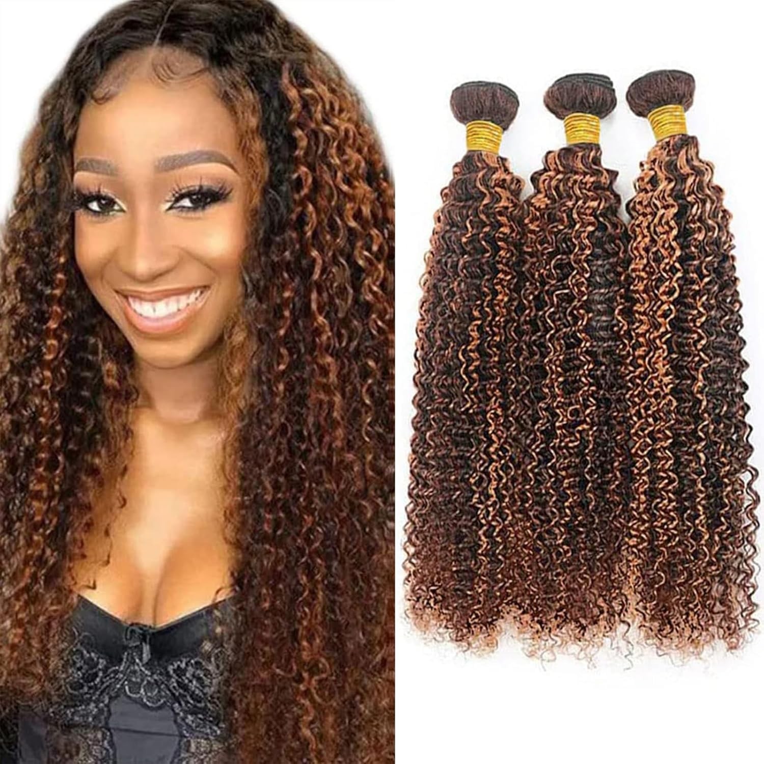 Giginger Jerry Curly Human Hair Bundles 26 28 30 Inch Brazilian Chocolate Brown