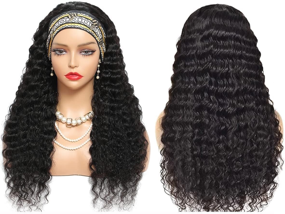 Luxurious 16 Inch Deep Wave Human Hair Headband Wig – Lightweight & Easy to Wear