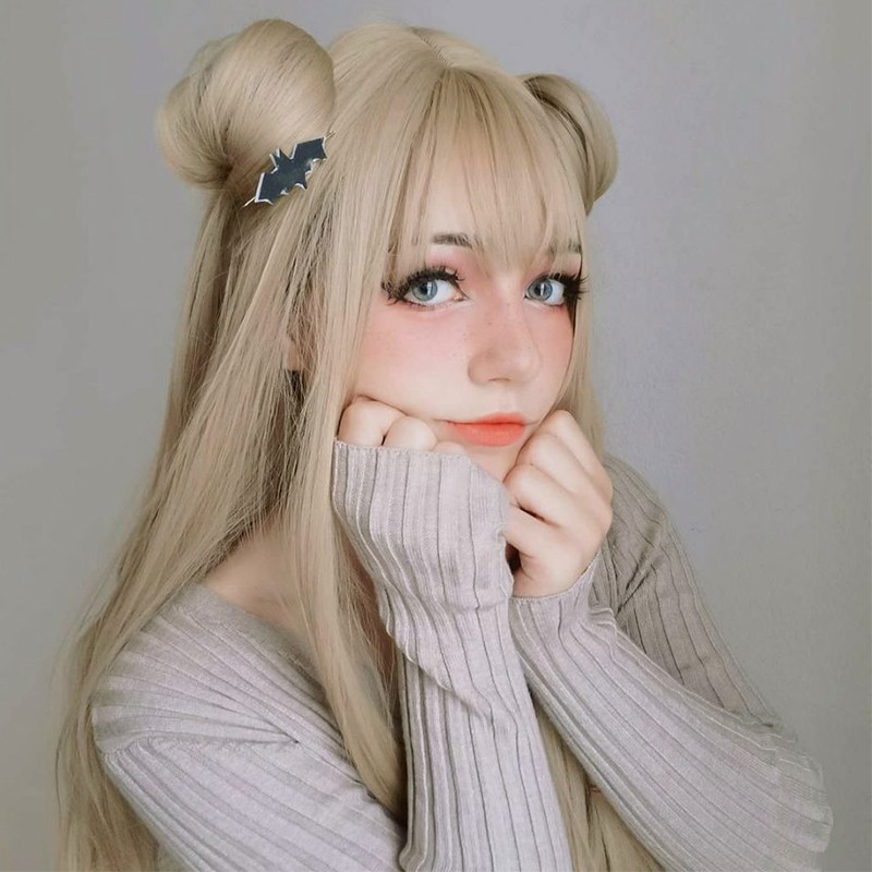 Dress Up Wigs With Bangs Long Straight Heat Resistant Hair Ash Blonde Layered