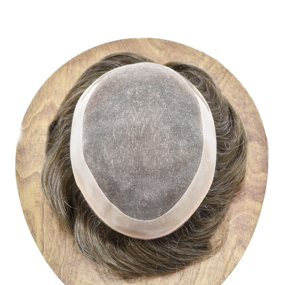 Mens Hairpiece Fine Mono Mens Toupee Poly Skin Hair System Pu Replacement Wig