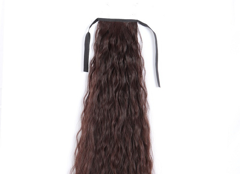 33in 140g Curly 85cm As Human Hair Extensions Corn Wave Ponytail Hairpiece Black