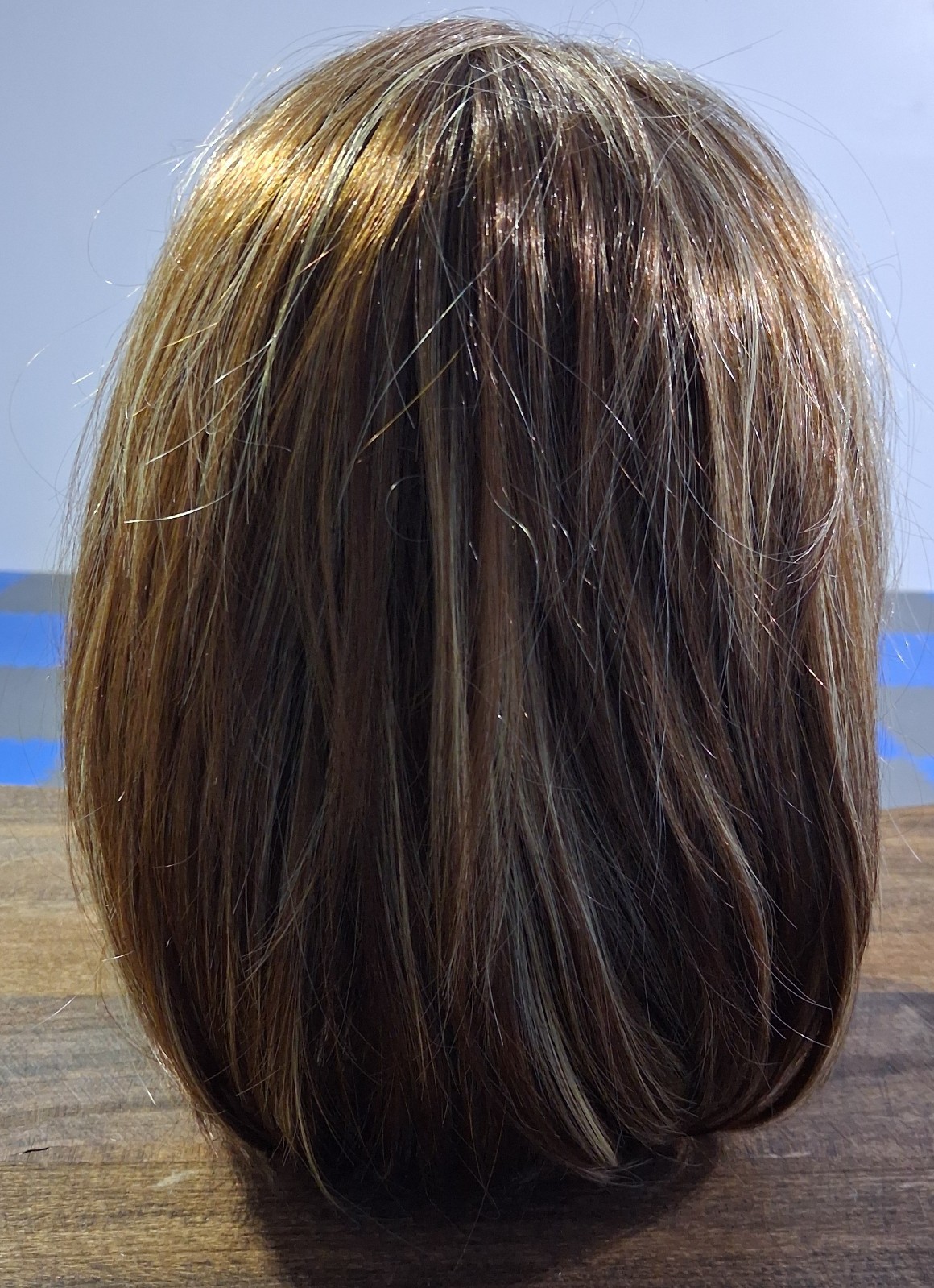 Ombre Brown with Blond Highlights Layered Bob Wig with Bangs, Medium Length
