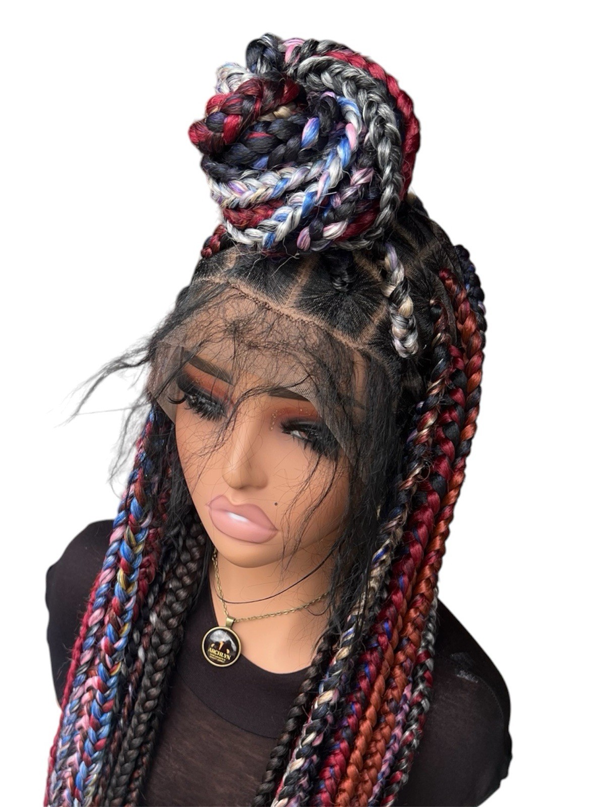 Women’s Braided Braid-In Wig Classic Cap One Size 31-40in Black Red Blue